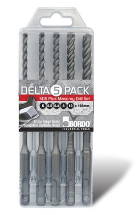 BORDO DRILL SDS PLUS DELTAGON SET 5 5.5 6.4 8 10 X 166MM